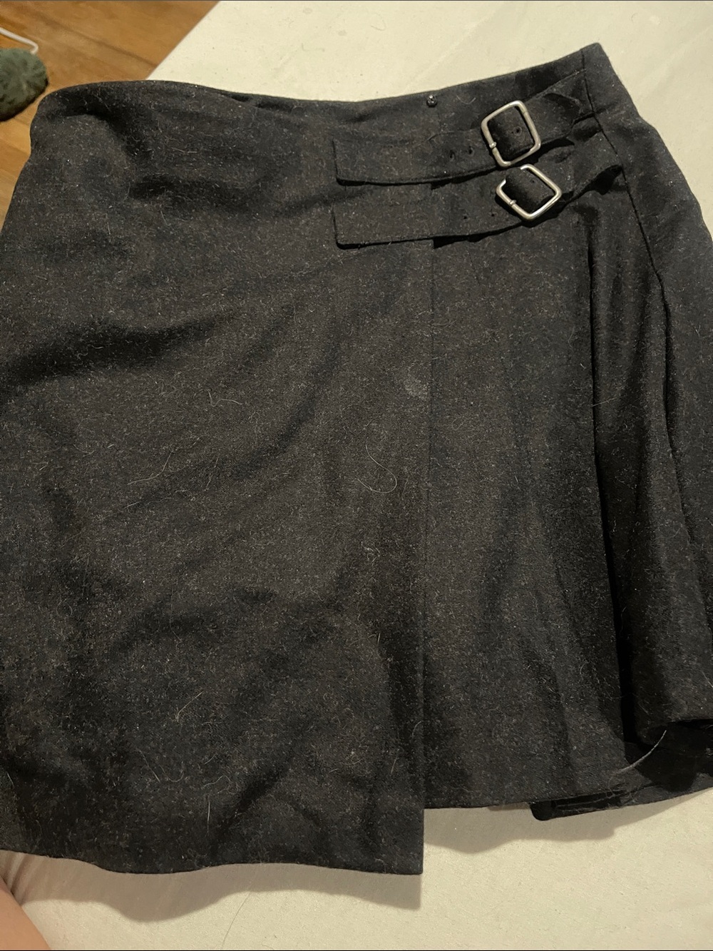 Classic Black Buckle Wrap woolSkirt - Women